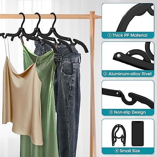 30 Pcs Travel Hangers Portable Foldable Travel Hanger Organizer, Plastic Cruise Essentials Clothes Drying Rack Folding Hangers for Camping Flying RV Europe Vacation Essentials Suitcase, Black - Image 4