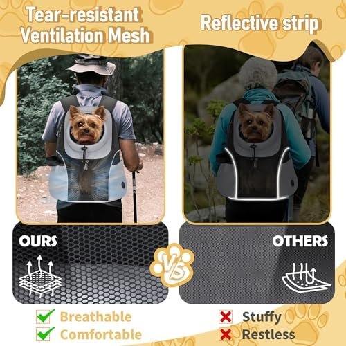 WOYYHO Pet Dog Carrier Backpack Small Dog Front Backpack Ventilated Mesh Dog Travel Back Pack with Safety Belt for Travel Hiking Cycling Outdoor Adventures (Size S: 2-4.5 lbs, Grey) - Image 2