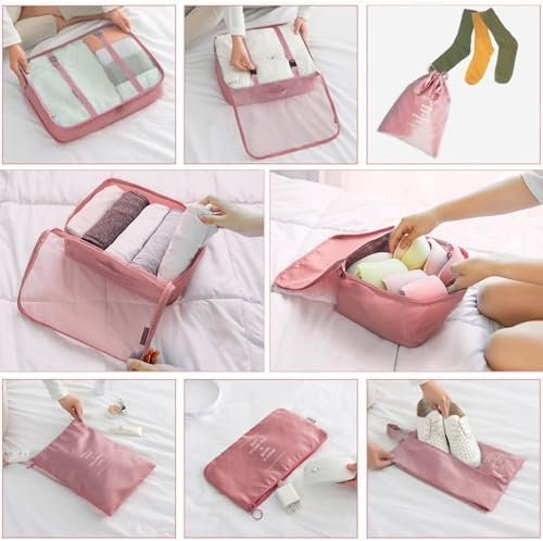 8 Pieces Mesh Packing Cubes for Travel, Luggage Packing Organizers Bags Set, Travel Essentials Suitcases Accessories with Laundry Bag, Storage Shoe Bag, Clothing Underwear Bag (Pink, 8 set) - Image 5