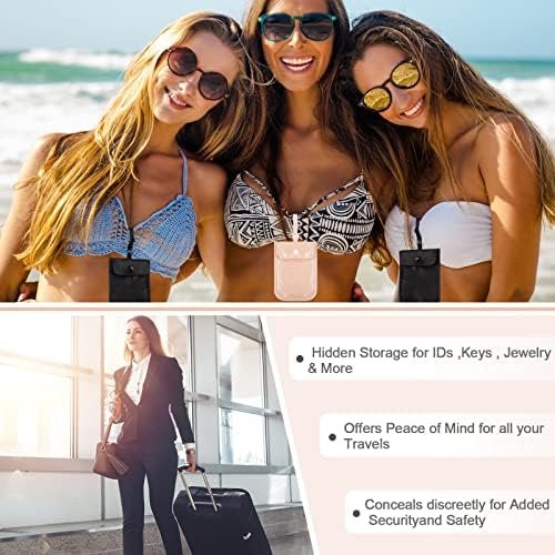 2 Pieces Travel Bra Wallet for Women Hidden Bra Wallet Pickpocket Proof Under Clothes Money Belt Pouch Secret for Passport Money Valuables(4 x 5.4 Inch,Black, Pink) - Image 5