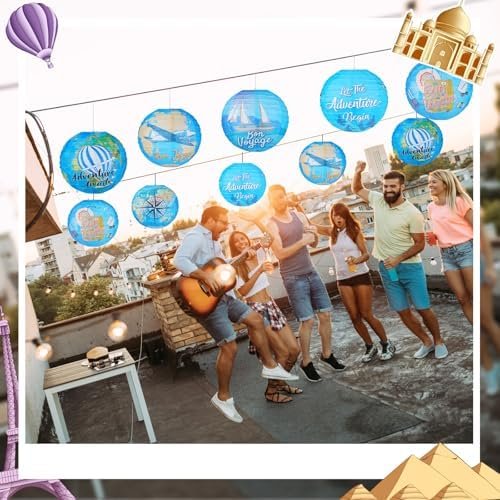 Panelee 12 Pcs Travel Around The World Party Decorations Bon Voyage Paper Hanging Lanterns 8 Inch Adventure Travel Round Paper Lanterns for Office Classroom Party Decorations Supplies Indoor Outdoor - Image 7