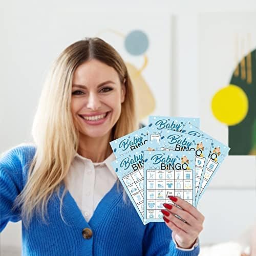5"x7" Blue Baby Shower Bingo Cards (24 Kinds), Baby Shower Party Favors for Adult, Road Trip Activities, Travel Bingo, Family Outdoor Party Activity -004 - Image 4