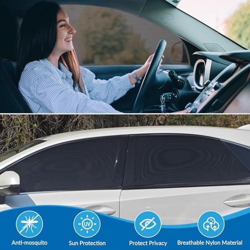 Car Window Shades - 2 Pack Sun Shade for Car Window Baby, Rear Side Window Sun Shade Stretchy Mesh, UV Protection Spandex Window Shade for Baby Family Pet(Large 28"x43") - Image 7