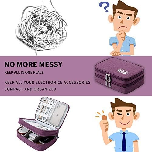 mygreen Electronics Travel Organizer Storage Bag, Double Layer Universal Traveling Gear Accessories Carrying Cover Pouch for iPad Mini Cables Phone Chargers Adapter Flash Hard Drive and More Purple - Image 2