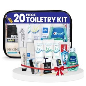 Trektote Travel Toiletry Kit For Men And Women – 20 Piece Set of Travel Size Toiletries, TSA Compliant, Travel Essentials, Includes Shampoo And Conditioner, Body Wash, Oral Care, Toiletry Bag & More