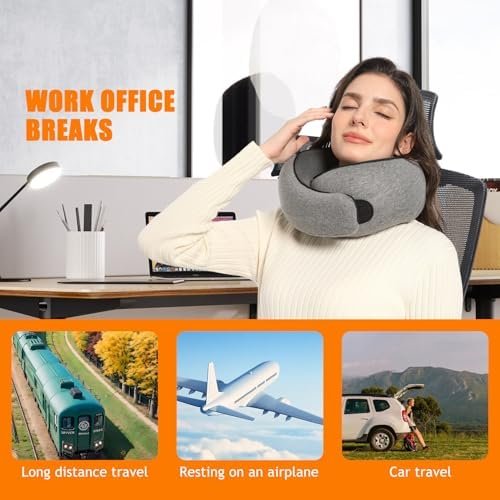 Travel Neck Pillows for Airplanes Or Trains, 360° Head Support Sleep for Long Flight, Skin-Friendly and Breathable, Kit with 3D Contoured Eye Mask, Earplugs and Storage Bag Gifts for Family - Image 6