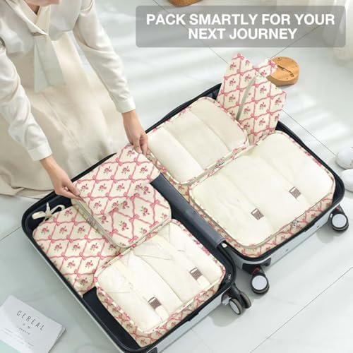 8 Set Packing Cubes for Suitcases,Packing Cube with Shoe, Cosmetics, Clothing, and Accessories Bags Packing Cubes for Travel Luggage Organizer Women Men(Bow Flowers) - Image 7