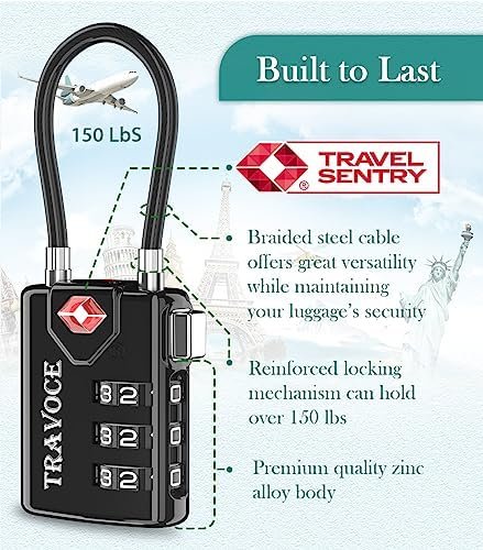 TSA Approved Luggage Locks, Travel Locks Which Also Work Great as Gym Locks, Toolbox Lock, Backpack and More, Black 4 Pack - Image 5