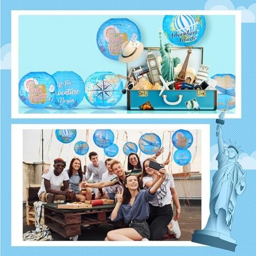 Panelee 12 Pcs Travel Around The World Party Decorations Bon Voyage Paper Hanging Lanterns 8 Inch Adventure Travel Round Paper Lanterns for Office Classroom Party Decorations Supplies Indoor Outdoor - Image 6