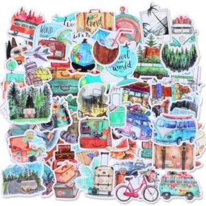 Sibba Outdoor Travel Stickers 100 Pcs Hiking Adventure Stickers Waterproof Vinyl Sticker Camping Decals Journaling Stickers Supplies Scrapbook Notebook Sticker for Water Bottle Laptop Car Bumper