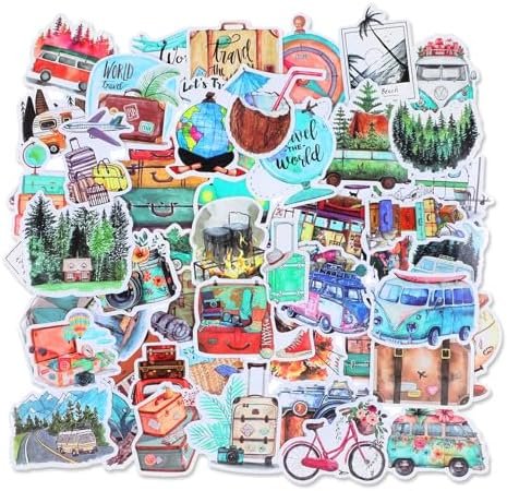 Sibba Outdoor Travel Stickers 100 Pcs Hiking Adventure Stickers Waterproof Vinyl Sticker Camping Decals Journaling Stickers Supplies Scrapbook Notebook Sticker for Water Bottle Laptop Car Bumper