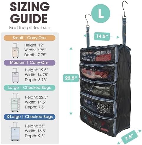 Pack Gear Hanging Suitcase Organizer - Our Large Hanging Luggage Organizer Fits Any Suitcase - Our Packing Cubes For Travel Uses Mesh Windows to Make it Easy to Find your Clothes (Black, L) - Image 4
