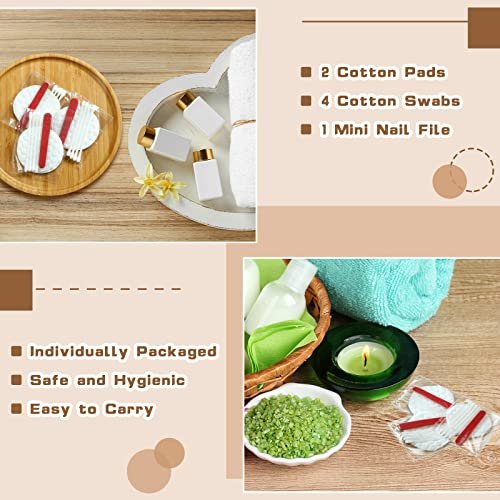 Tondiamo 100 Pieces Hotel Vanity Kit Individually Wrapped Hotel Amenities Disposable Travel Size Hospitality Supplies, Each Includes 2 Cotton Pads 4 travel qtips Nail File for Motels Makeup Toiletry - Image 5