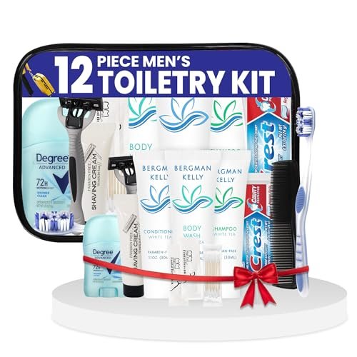 Trektote Travel Toiletry Kit For Men – 12 Piece Set Of Travel Size Toiletries, TSA Compliant, Travel Essentials, Includes Shampoo And Conditioner, Body Wash, Toiletry Bag & More