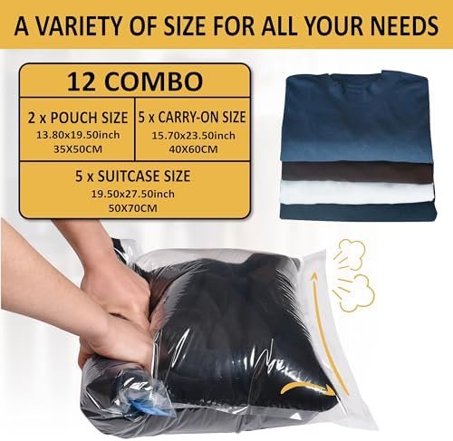 Compression Bags for Travel - Travel Essentials - 12 Pack Space Saver Bags - No Vacuum Needed - Compression Packing Bags for Cruise Accessories - Image 3