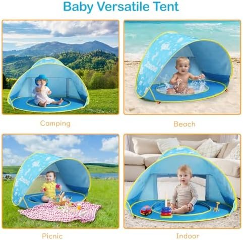 Zooawa Baby Beach Tent, Pop Up Beach Tent Sun Shade for Beach, Portable Shade Pool UV Protection Sun Shelter for Infant with Beach Sand Toys Set - Image 6