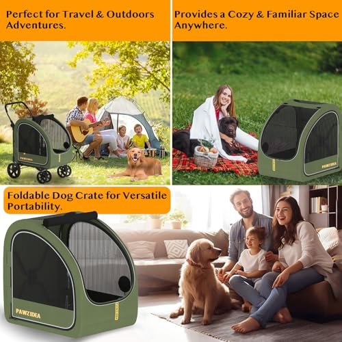 PAWZIDEA Dog Stroller for Large Dogs, Collapsible Pet Stroller with Detachable Carrier, Portable Dog Crate for Car Seat, Adjustable Handle, All-Terrain 9” Wheels, Ideal for Travel & Outdoor Adventures - Image 8