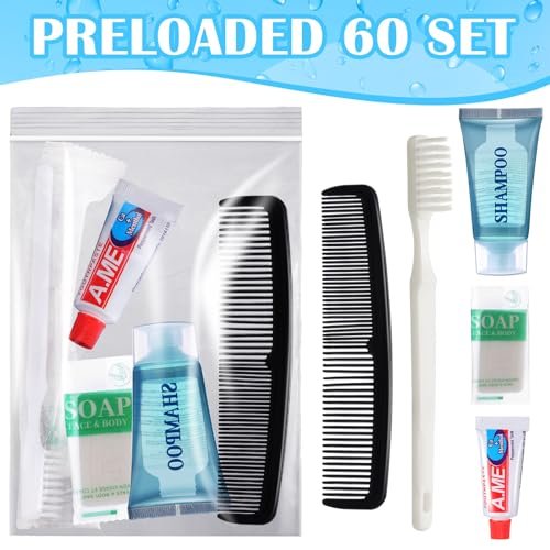 60 Pcs Basic Toiletry Set Homeless Hygiene Kits Homeless Care Package Supplies Travel Toiletry Bulk for Men Women Charity Reusable Supplies - Image 2