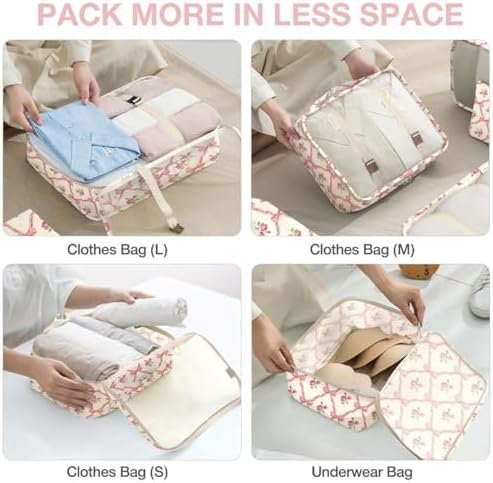 8 Set Packing Cubes for Suitcases,Packing Cube with Shoe, Cosmetics, Clothing, and Accessories Bags Packing Cubes for Travel Luggage Organizer Women Men(Bow Flowers) - Image 4