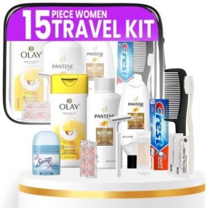 All Your Travel Essentials In One: Travel Toiletry Kit For Women – 15 Piece Set of Premium Travel Size Toiletries, TSA Compliant, Travel Essentials, Includes Shampoo And Conditioner, & More