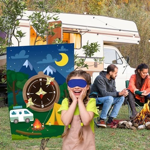 Camping Pin the Needle On the Compass Game Outdoor Adventure Travel Hiking Poster with 24Pcs Pointer Stickers Happy Camper Entertaining Activity Birthday Party Baby Shower Decoration Supplies for Kids - Image 6