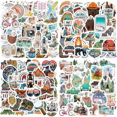 200 Pcs Outdoor Travel Stickers for Kids Teens Adults, Waterproof Hiking Adventure Camping Scrapbooking Luggage Water Bottle Decals for Laptops Bicycles Notebooks Guitar Helmets Cars - Image 9
