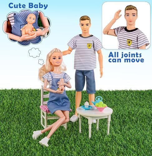 Dolls Family Playset with Baby Stroller Set- 6 People, Pets & Accessories for 3-12 Years Old | Toddler Gift with Pregnant Mom, Dad, 3 Kids, Dogs, and Interactive Play - Image 5