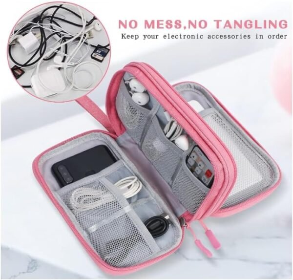 HORNO Travel Cord Organizer，Electronics Accessories Organizer Pouch Bag for Charger,USB Cable,Business Travel Gadget Bag ﻿ (Pink) - Image 3