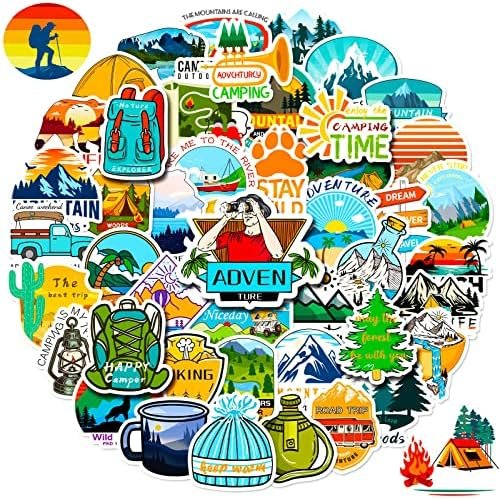 Camping Stickers, 100 PCS Outdoor Hiking Adventure Stickers Pack, Waterproof Vinyl Travel Sticker for Water Bottle Laptop Hydroflask, Wilderness Nature Decals for Camper Boys Adults Teens Girls - Image 2